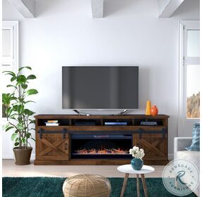 Farmhouse Aged Whiskey 93" TV Stand With Fireplace