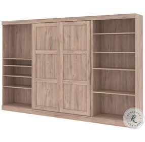 Pur Rustic Brown 131" Full Murphy Bed with 2 Shelving Units