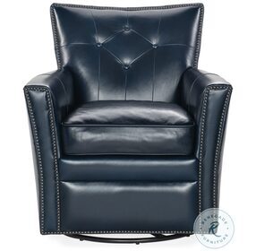 Hamptons Blue Leather Swivel Club Chair