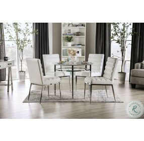 Serena White and Chrome Round Dining Table