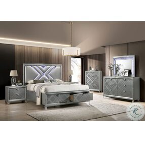 Emmeline Silver California King Upholstered Panel Storage Bed