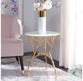 Tara Gold And White Branched Glass Top Accent Table