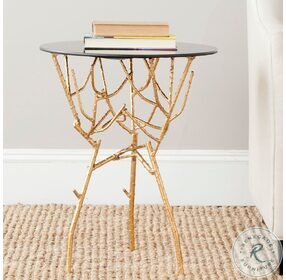 Tara Gold And Branched Black Glasstop Accent Table