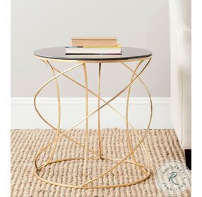 Cagney Gold And Black Glass Top Round Accent Table