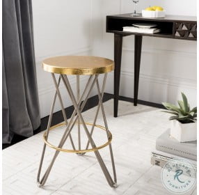 Lorna Beige And Gold Leaf Counter Height Stool
