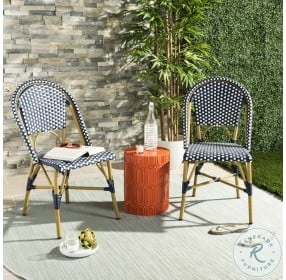 Salcha Navy White And Light Brown Outdoor French Bistro Side Chair Set Of 2