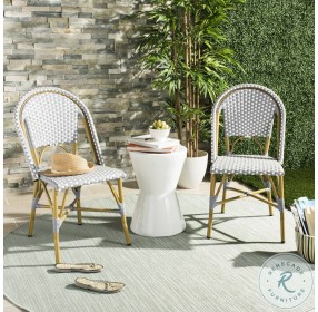 Salcha Gray White And Light Brown Outdoor French Bistro Side Chair Set Of 2