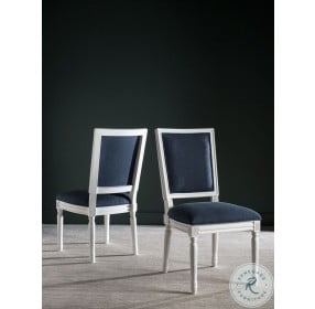 Buchanan Navy And Cream 19" French Brasserie Linen Rectangular Side Chair Set Of 2