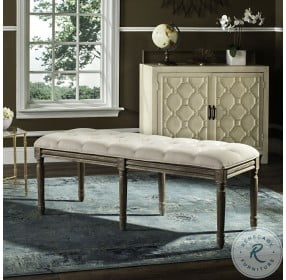 Rocha Beige And Rustic Oak 19" French Brasserie Tufted Wood Bench