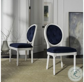 Holloway Navy Velvet And White Tufted Oval Side Chair Set Of 2