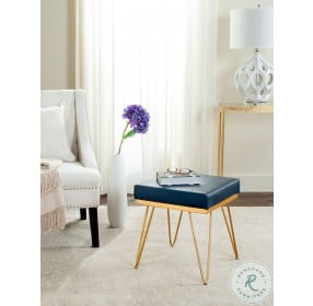 Jenine Navy And Gold Faux Ostrich Square Bench