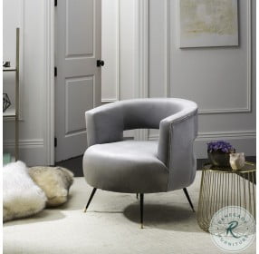 Manet Light Gray Velvet Retro Mid Century Accent Chair