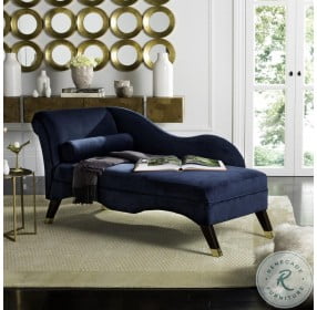 Caiden Navy Velvet Chaise With Pillow