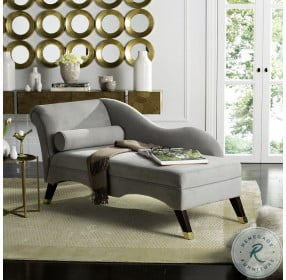 Caiden Gray Velvet Chaise With Pillow