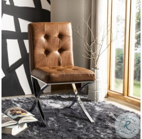 Walsh Light Brown Polyurethane And Chrome Tufted Side Chair