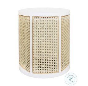 Freya Matte White Lacquer And Natural Caning Side Table