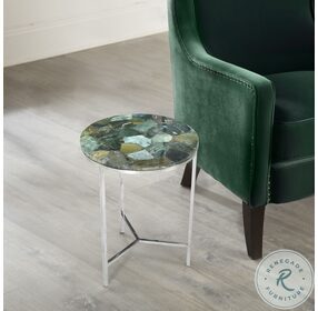 Foster Green Jasper Stone And Chrome Chairside Table
