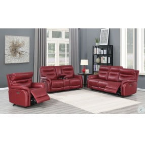 Fortuna Wine Leather Power Reclining Console Loveseat with Power Headrest And Footrest