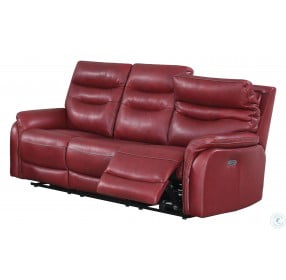 Fortuna Wine Leather Power Reclining Living Room Set with Power Headrest And Footrest
