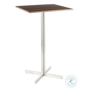Fuji Stainless Steel With Walnut Wood Top Square Bar Table Set with Cosi Bar Stool