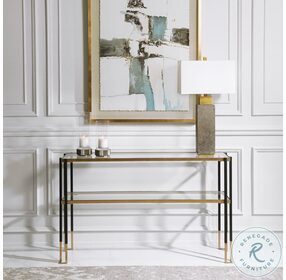 Kentmore Matte Black and Gold Leaf Console Table