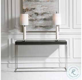 Jase Black Concrete and Brushed Nickel Console Table