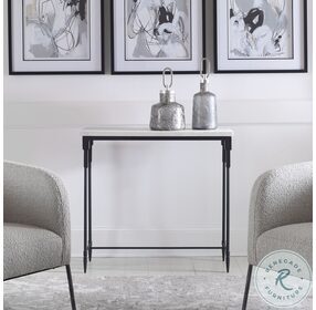 Bourges White Marble and Satin Black Console Table