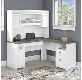 Fairview Pure White and Shiplap Gray 60" L Shaped Desk with Hutch