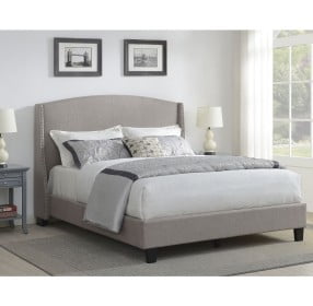 All In One Shelter Back Grey Queen Upholstered Panel Bed