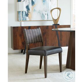 Lila Black Leather Linen Back Dining Chair Set Of 2