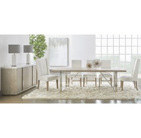 Gage Natural Gray Acacia And Brushed Stainless Steel Rectangular Extendable Dining Table