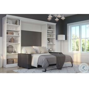 Versatile White 109" Full Sofa Murphy Bed With Two Storage Units