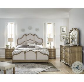 Weston Hills Brown and Beige King Upholstered Panel Bed