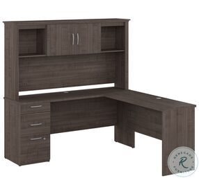 Logan Medium Gray Maple 67" L Shaped Home Office Set with Hutch