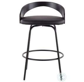 Grotto Black PU And Black Steel Swivel Counter Height Stool Set of 2