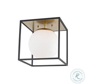 Aira Aged Brass and Black 1 Light Small Flush Mount