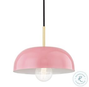 Avery Aged Brass and Pink 1 Light Small Pendant