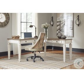 Realyn White And Brown Home Office Lift Top L Shape Desk