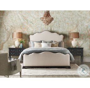 Charleston Black Cherry And Beige King Upholstered Panel Bed
