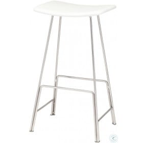 Kirsten White Leather Counter Height Stool with Polished Legs
