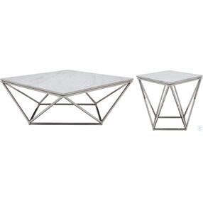 Jasmine White Stone and Silver Metal Coffee Table