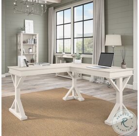 Homestead Linen White Oak 60" Farmhouse L Shaped Desk