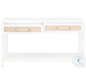 Holland Matte White Natural And Brushed Brass 2 Drawer Console Table