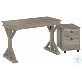 Homestead Driftwood Gray 48" Farmhouse Home Office Set with Mobile File Cabinet