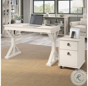Homestead Linen White Oak 48" Farmhouse Writing Desk with Mobile File Cabinet