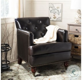 Colin Brown Leather Tufted Club Chair