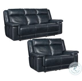 Montel Cosmos Cobalt Leather Lay Flat Power Reclining Sofa With Power Headrest And Lumbar