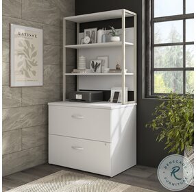 Hybrid White 2 Drawer Lateral File Cabinet with Hutch