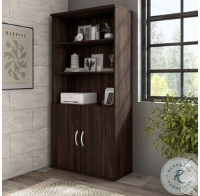 Hybrid Black Walnut Tall 5 Shelf Bookcase with Doors