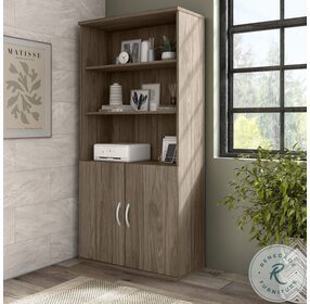 Hybrid Modern Hickory Tall 5 Shelf Bookcase with Doors